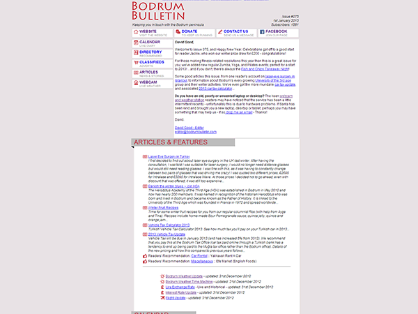 Bodrum Bulletin Newsletter Design – December 2011